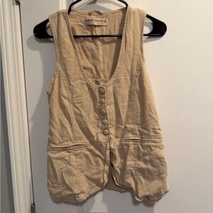 Free People Beige Sleeveless Button-Down Blouse